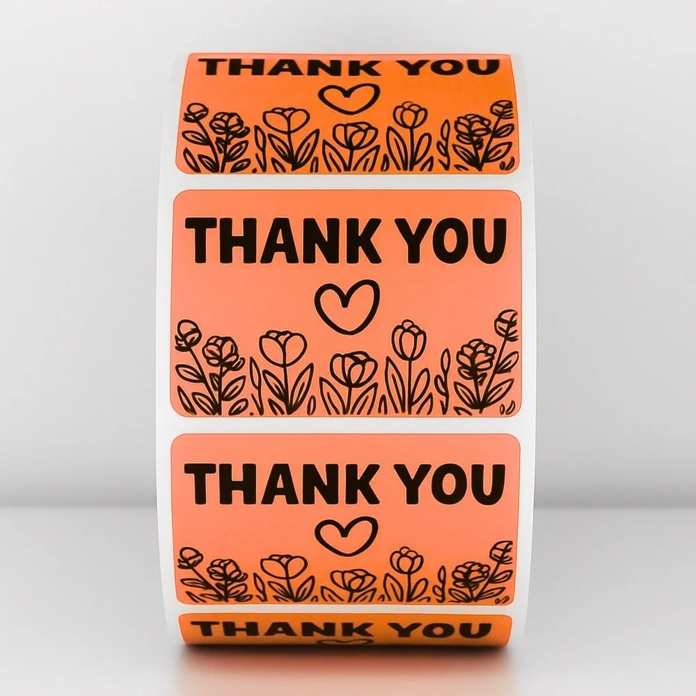 Thank You Stickers – Green Floral Design – Small Business Packaging Labels NEW